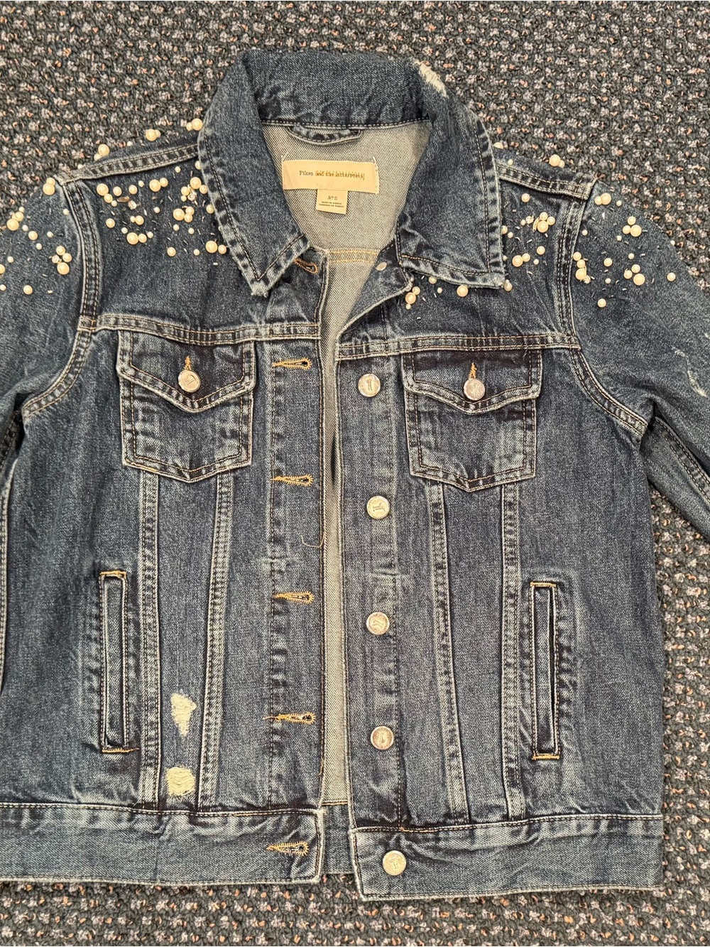 Anthropologie Pilcro Pearled Denim Trucker Jean Jacket